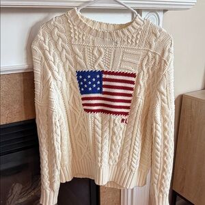 Ralph Lauren Cream Cable Knit Sweater with Flag Design